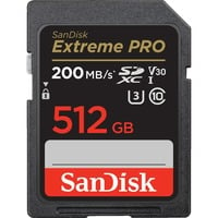 SanDisk Extreme PRO 512 Go SDXC Classe 10, Carte mémoire Noir, 512 Go, SDXC, Classe 10, 200 Mo/s, 140 Mo/s, Class 3 (U3)