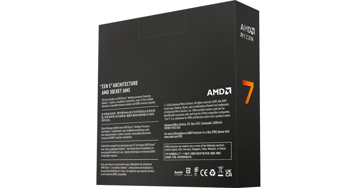 AMD Ryzen 7 9700X, 3,8 GHz (5,5 GHz Turbo Boost) socket AM5