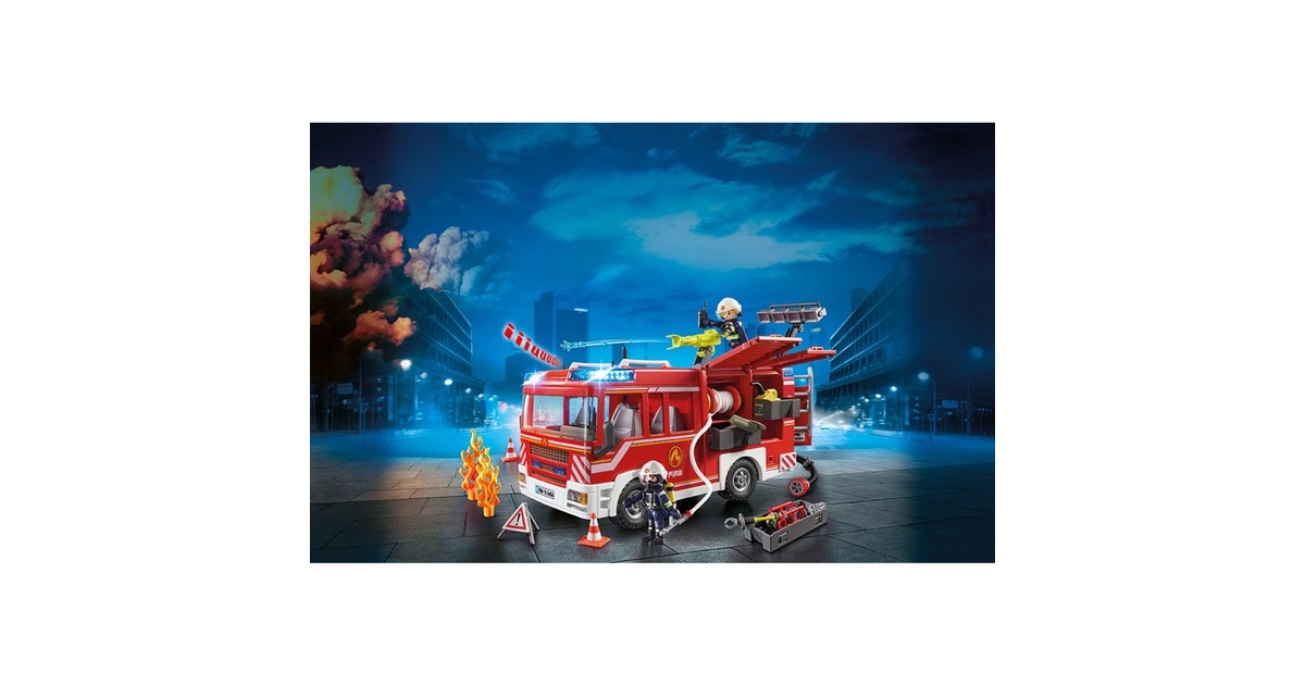 PLAYMOBIL 9464 Fourgon d'intervention des pompiers jaune avec canon à eau fonctionnel - City Action - Jeux - Jouets