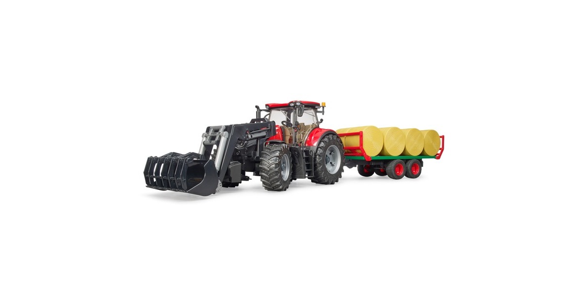 Tracteur Case IH Optum 300CVX Bruder 1:16 - Avec Chargeur Et Remorque à Balles - Jouet Ferme Enfants