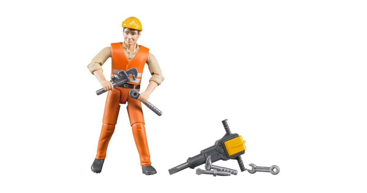 Bruder 62103 bworld Gärtner mit Rasenmäher und Gartengeräten, 1 Set