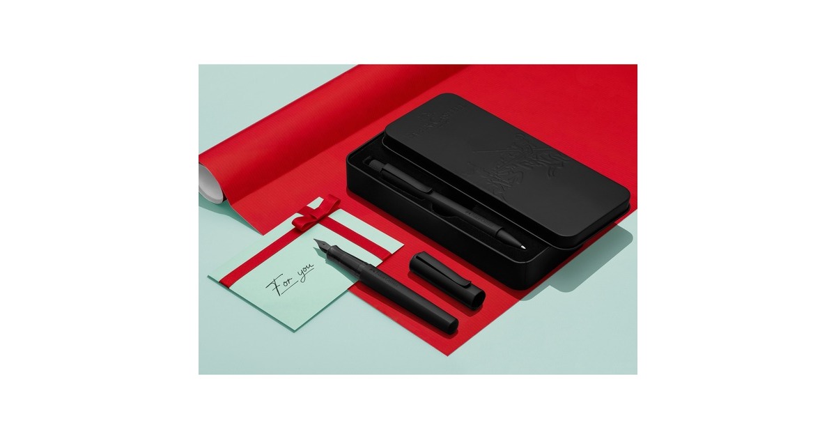 Faber-Castell Hexo Set : stylo plume M + biros, Bundle Noir (Mat)