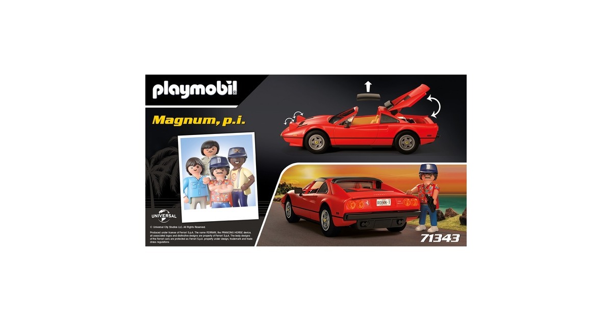 Playmobil 71343 Magnum, p.i. Ferrari 308GTS Quattrovalvole - avec Les  Personnages de la série : Thomas Magnum, T.C., Rick & Higgins - Modèle  Unique des années 80 - PlaymoPourLesGrands - Dès 5 Ans : : Jeux et  Jouets