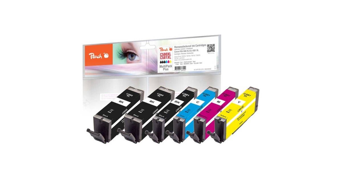 Pack de 6 cartouches compatibles PGI-580 CLI-581 Canon Noir, Noir pigmenté  , Cyan , Magenta , Jaune