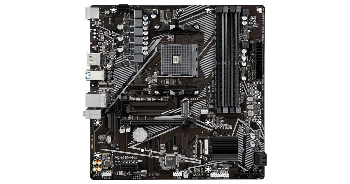 Carte Mère GIGABYTE A520M DS3H V2 - Socket AM4 - Support AMD Ryzen 5000 - DDR4 Jusqu'à 4733 MHz - PCIe 3.0 - M.2 NVMe