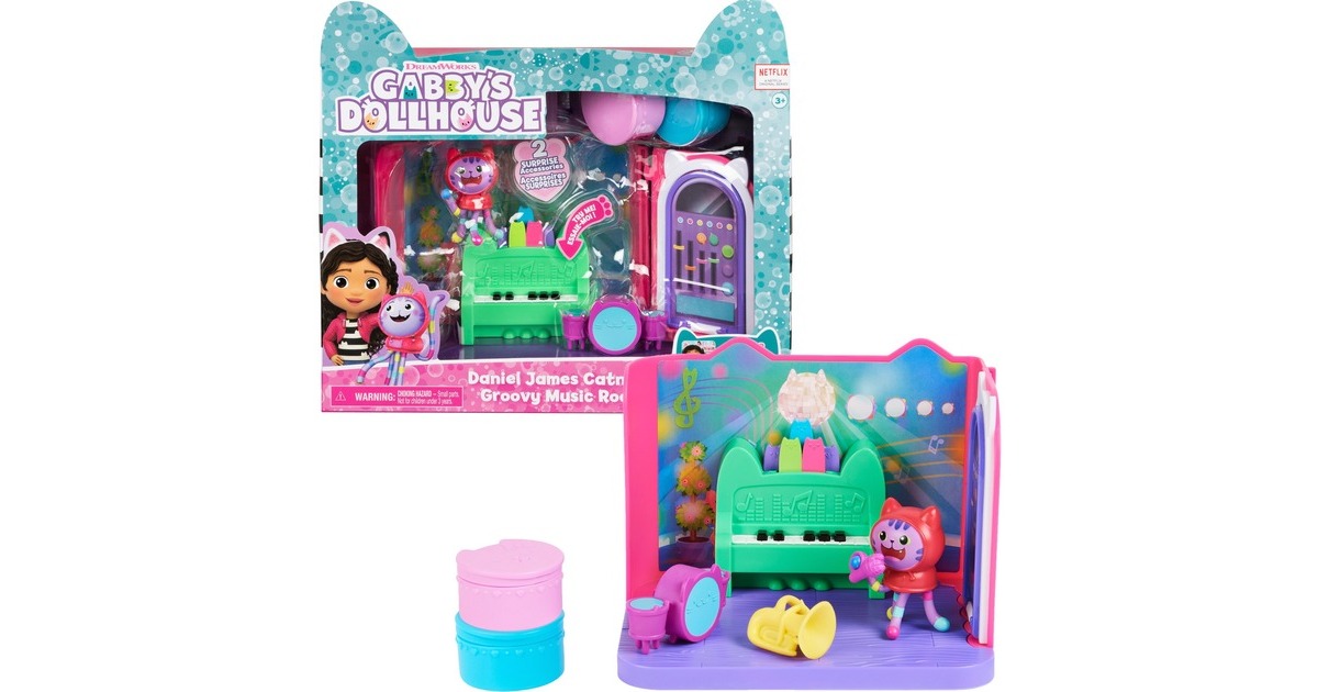 Gabby's Dollhouse – Playset Deluxe Salle De Jeu Chabriolette Et Salle De Musique DJ Miaou – 2 Coffrets Avec Figurines