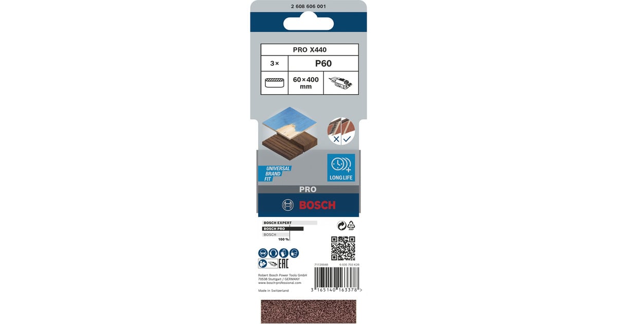 Bosch 2608606141 Accessoire 3 Bandes Abrasives 100 X 620 Mm Pour Ponceuse A Bande Grain 40