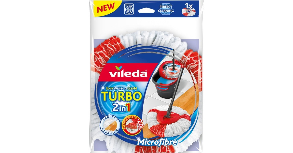 Vileda Turbo 2in1, Serpillère Blanc/Rouge, Tête de serpillère, Rouge,  Blanc, Microfibre, Polyamide, 1 pièce(s), 160 g, 300 mm