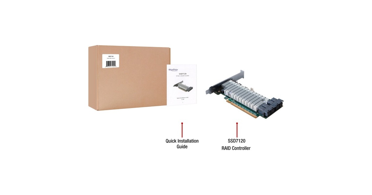 HighPoint SSD7120 controleur RAID PCI Express x8 3.0 8 Gbit s Carte RAID PCI Express 3.0 SATA PCI Express x8 0 1 1 0 JBOD 8 Gbit s Low Profile MD2 Card CLI API package