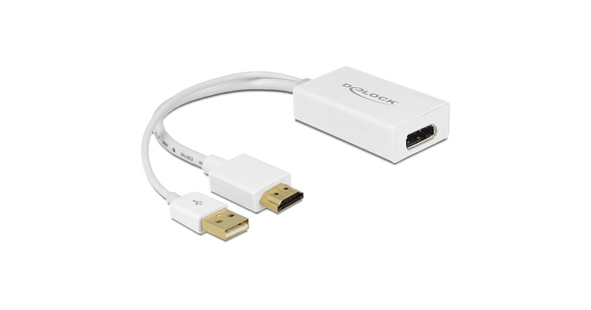 Delock 62496 Adaptateur Et Connecteur De Cables Hdmi A Usb A Displayport Blanc Blanc Hdmi A Usb A Displayport Male Femelle 0 245 M Blanc