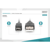 Digitus Câble USB 2.0, connecteur USB-A > connecteur mini USB Noir