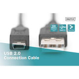Digitus Câble USB 2.0, connecteur USB-A > connecteur mini USB Noir