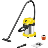 Kärcher WD 3 S V-17/4/20 17 L Aspirateur sans sac Sec&humide 1000 W Sac à poussière, Aspirateur sec/humide Jaune/en acier inoxydable, 1000 W, Aspirateur sans sac, Sec&humide, Sac à poussière, 17 L, Filtrage