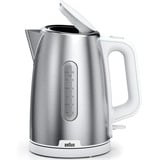 Braun WK 1500 bouilloire 1,7 L 2200 W Acier inoxydable, Blanc Acier inoxydable/Blanc, 1,7 L, 2200 W, Acier inoxydable, Blanc, Indicateur de niveau d'eau, Arrêt de sécurité en cas de surchauffe