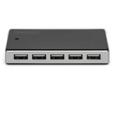 Digitus Concentrateur USB 2.0, 10 ports, Hub USB Noir/Argent, 10 ports, USB 2.0, 480 Mbit/s, Noir, Argent, Chine, 5 V, 4 A