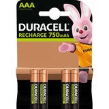 Duracell AAA (4pcs) Batterie rechargeable Hybrides nickel-métal (NiMH) Batterie rechargeable, AAA, Hybrides nickel-métal (NiMH), 1,2 V, 4 pièce(s), 750 mAh