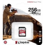 Kingston 256GB Canvas React Plus SDXC UHS-II 300R/260W U3 V90 for Full HD/4K/8K, Carte mémoire Noir, 256 Go, SD, Classe 10, UHS-II, 300 Mo/s, 260 Mo/s