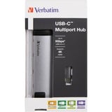 Verbatim 49141 hub & concentrateur USB 3.2 Gen 1 (3.1 Gen 1) Type-C 1000 Mbit/s Noir, Argent, Hub USB Argent/Noir, USB 3.2 Gen 1 (3.1 Gen 1) Type-C, USB 3.2 Gen 1 (3.1 Gen 1) Type-C, 1000 Mbit/s, Noir, Argent, Métal, 0,015 m