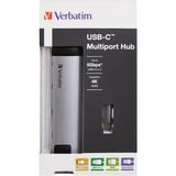 Verbatim 49141 station d'accueil USB 3.2 Gen 1 (3.1 Gen 1) Type-C Noir, Argent, Hub USB Argent/Noir, USB 3.2 Gen 1 (3.1 Gen 1) Type-C, Noir, Argent, USB 3.2 Gen 1 (3.1 Gen 1) Type-C, Métal, 3 A, 5 - 40 °C
