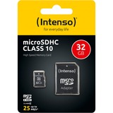 Intenso 32GB MicroSDHC 32 Go Classe 10, Carte mémoire 32 Go, MicroSDHC, Classe 10, 25 Mo/s, Résistant aux chocs, Résistant à une température, Résistant à l’eau, Résistant aux rayons X, Noir