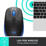 Logitech M190 Full-Size Wireless Mouse, Souris Noir/Bleu, Ambidextre, Optique, RF sans fil, 1000 DPI, Bleu