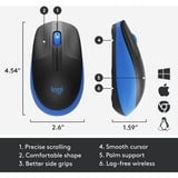 Logitech M190 Full-Size Wireless Mouse, Souris Noir/Bleu, Ambidextre, Optique, RF sans fil, 1000 DPI, Bleu