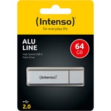 Intenso Alu Line lecteur USB flash 64 Go USB Type-A 2.0 Argent, Clé USB Argent, 64 Go, USB Type-A, 2.0, 28 Mo/s, Casquette, Argent