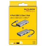 DeLOCK External USB 3.2 Gen 2 USB Type-C Hub, Hub USB Gris