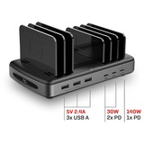 Lindy Station de Charge USB 6 ports, 160W, Station de recharge Noir/gris, 160W, Autonome, Aluminium, Plastique, Noir, Gris, Contact, Énergie, California Proposition 65