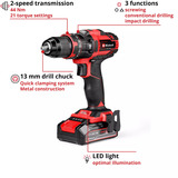 EINHELL Perceuse-visseuse à percussion sans fil Power X-Change TE-CD 18/44 Li-i, 18 Volt, Perceuse à percussion Noir/Rouge