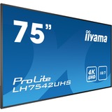 iiyama ProLite LH7542UHS-B3, Moniteur LED Noir, Panneau plat de signalisation numérique, 189,2 cm (74.5"), IPS, 3840 x 2160 pixels, 18/7
