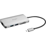 Kensington UH1400P Station d’accueil mobile USB-C 8 en 1 sans pilote, Station d'accueil Argent, USB 3.2 Gen 1 (3.1 Gen 1) Type-C, 85 W, 10,100,1000 Mbit/s, Noir, Argent, MicroSD (TransFlash), SD, Chine