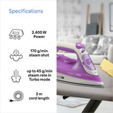 Braun FreeStyle 3 FI 3124 Fer à repasser à sec ou à vapeur Semelle en céramique 2400 W Violet, Fer à vapeur Violet/Blanc, Fer à repasser à sec ou à vapeur, Semelle en céramique, 2 m, 160 g/min, Violet, 45 g/min