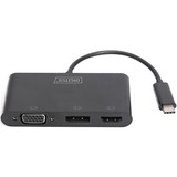 Digitus Adaptateur multi-ports USB Type-C™ à 3 ports (HDMI, DP, VGA) Noir, DP, VGA), USB 3.2 Gen 1 (3.1 Gen 1) Type-C, DisplayPort, HDMI, VGA, 0,11 m, Chine, USB, 84 mm