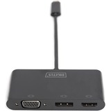 Digitus Adaptateur multi-ports USB Type-C™ à 3 ports (HDMI, DP, VGA) Noir, DP, VGA), USB 3.2 Gen 1 (3.1 Gen 1) Type-C, DisplayPort, HDMI, VGA, 0,11 m, Chine, USB, 84 mm