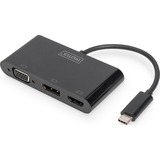 Digitus Adaptateur multi-ports USB Type-C™ à 3 ports (HDMI, DP, VGA) Noir, DP, VGA), USB 3.2 Gen 1 (3.1 Gen 1) Type-C, DisplayPort, HDMI, VGA, 0,11 m, Chine, USB, 84 mm