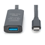 Digitus Câble de rallonge actif USB 3.2 Gen 1, connecteur USB-C > prise USB-A, Câble d'extension Noir