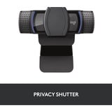 Logitech C920s webcam Noir, 1920 x 1080 pixels, 30 ips, 720p, 1080p, Couvercle de confidentialité, 78°, USB