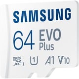 Samsung EVO Plus microSDXC (2024), 64 Go, Carte mémoire Blanc, U1, V10, A1, Adaptateur SD inclus