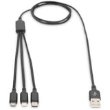 Digitus Câble de charge 3 en 1, USB-A > Lightning + USB-C + Micro-USB Noir