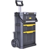 Stanley SERVANTE MODULO 2 EN 1 AVEC BOITE ORGANISEUR, Valise à roulettes Noir, Valise sur roulette, Noir, Jaune