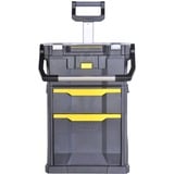 Stanley SERVANTE MODULO 2 EN 1 AVEC BOITE ORGANISEUR, Valise à roulettes Noir, Valise sur roulette, Noir, Jaune