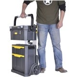 Stanley SERVANTE MODULO 2 EN 1 AVEC BOITE ORGANISEUR, Valise à roulettes Noir, Valise sur roulette, Noir, Jaune