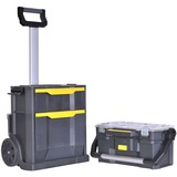 Stanley SERVANTE MODULO 2 EN 1 AVEC BOITE ORGANISEUR, Valise à roulettes Noir, Valise sur roulette, Noir, Jaune