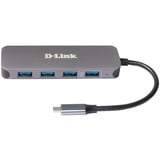 D-Link Hub USB-C vers 4 ports USB 3.0 avec alimentation DUB-2340 USB Type-C, USB 3.2 Gen 1 (3.1 Gen 1) Type-A, USB Type-C, 5000 Mbit/s, Gris, 60 W, Énergie