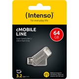 Intenso cMobile Line lecteur USB flash 64 Go USB Type-A / USB Type-C 3.2 Gen 1 (3.1 Gen 1) Argent, Clé USB Argent, 64 Go, USB Type-A / USB Type-C, 3.2 Gen 1 (3.1 Gen 1), 70 Mo/s, Pivotant, Argent