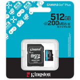 Kingston Canvas Go! Plus microSDXC 512 Go, Carte mémoire Noir, Adaptateur inclus, Classe 10, UHS-I U3, V30, A2