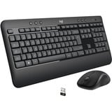 Logitech Advanced MK540 clavier Souris incluse USB QWERTY Néerlandais Noir, Blanc, set de bureau Gris foncé, Layout États-Unis, Plunger, Sans fil, USB, Clavier à membrane, QWERTY, Noir, Blanc, Souris incluse