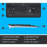 Logitech Advanced MK540 clavier Souris incluse USB QWERTY Néerlandais Noir, Blanc set de bureau sans fil Gris foncé, Layout US (QWERTY), Plunger, Sans fil, USB, Clavier à membrane, QWERTY, Noir, Blanc, Souris incluse