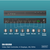 Digitus Contrôleur de mur vidéo HDMI 4K, 4 écrans, Repartiteur HDMI Noir